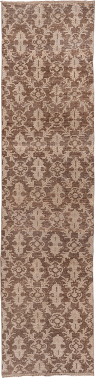 2' x 10' one-of-a-kind handmade vintage Oushak runner rug. Color palette: taupe, ivory, beige, brown, gray