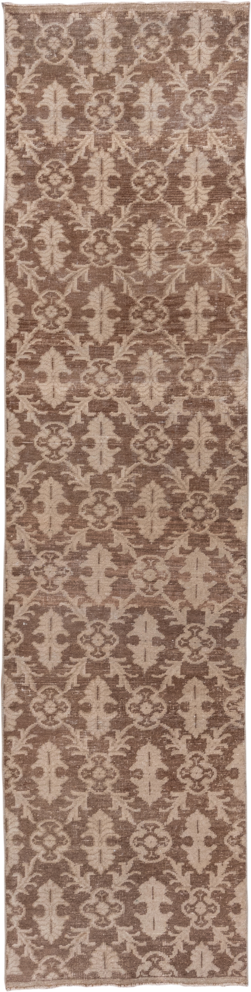 2' x 10' one-of-a-kind handmade vintage Oushak runner rug. Color palette: taupe, ivory, beige, brown, gray