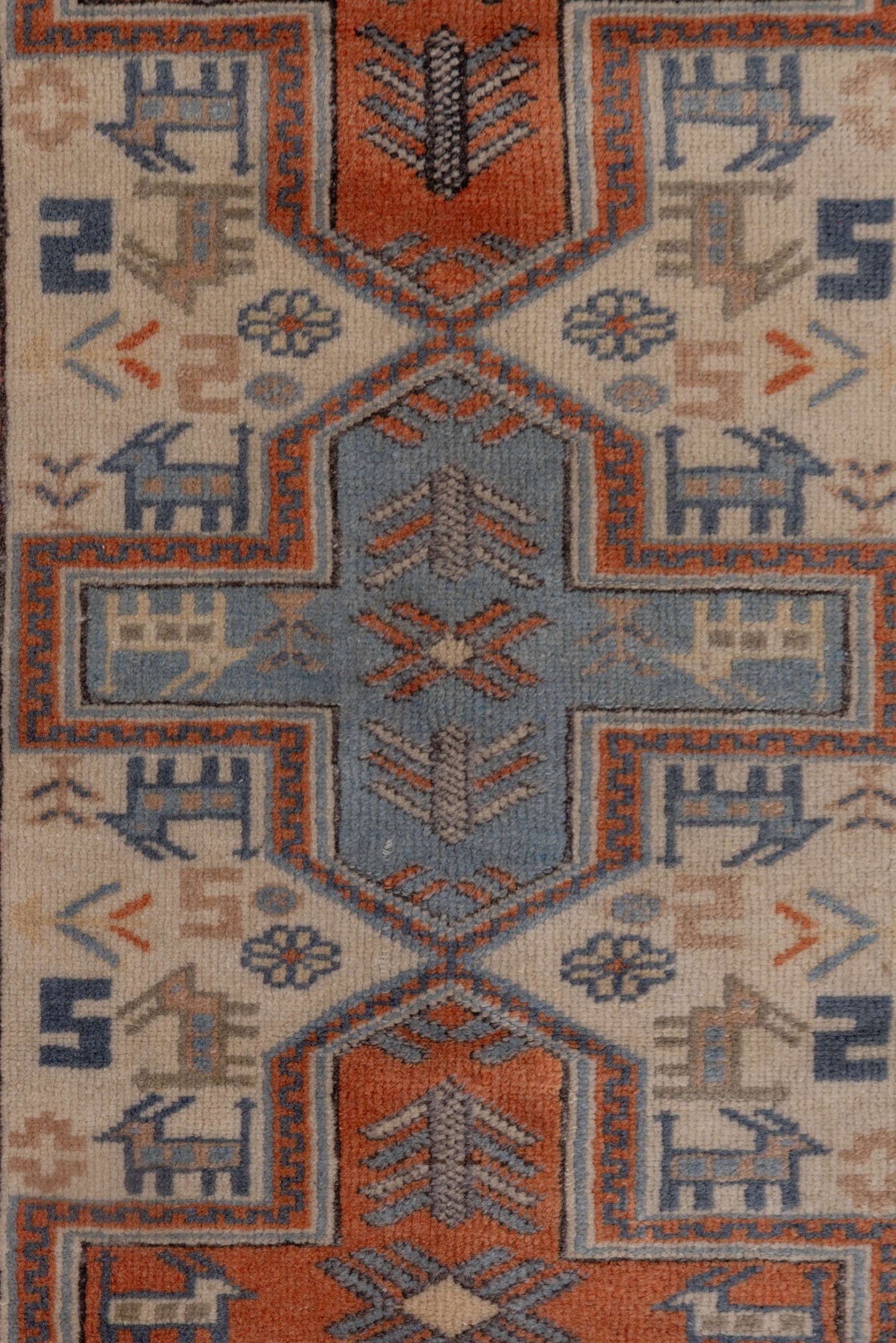2' x 4' one-of-a-kind handmade vintage Oushak small size rug. Color palette: ivory, rust, blue-gray, slate, taupe