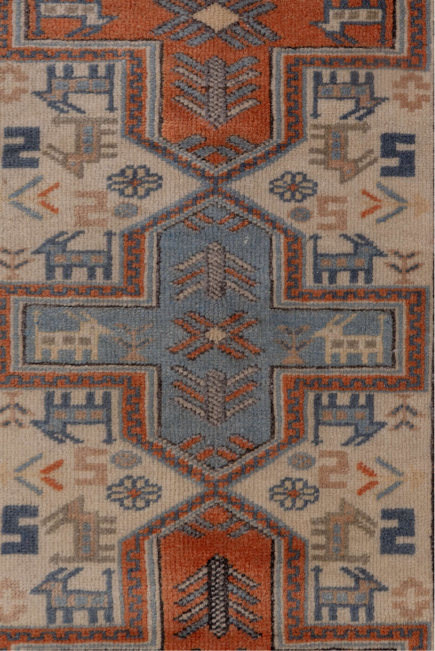 2' x 4' one-of-a-kind handmade vintage Oushak small size rug. Color palette: ivory, rust, blue-gray, slate, taupe