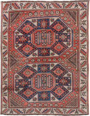 4' x 6' one-of-a-kind handmade vintage Oushak small size rug. Color palette: ivory, coral, navy, rust, charcoal, rose