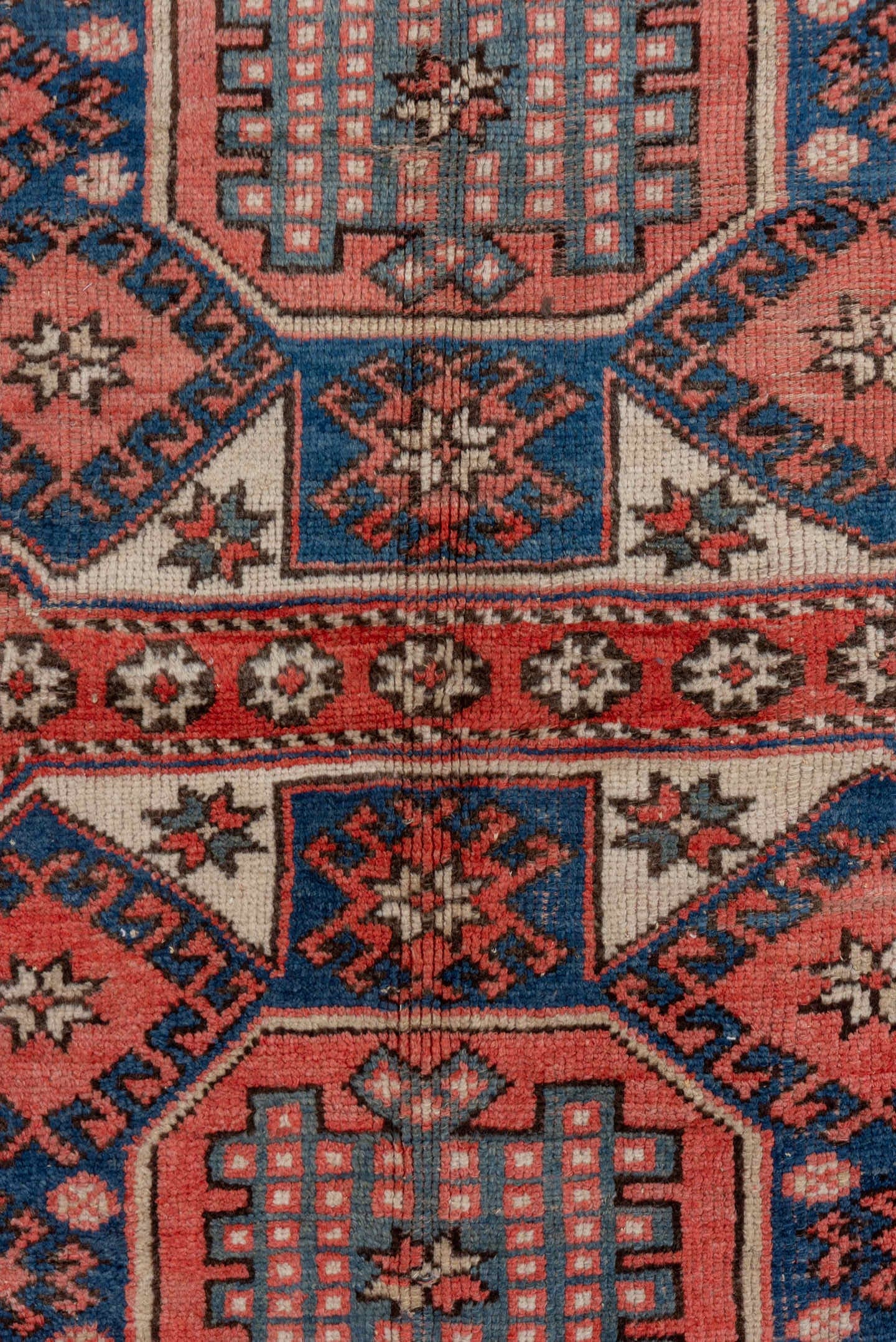 4' x 6' one-of-a-kind handmade vintage Oushak small size rug. Color palette: ivory, coral, navy, rust, charcoal, rose