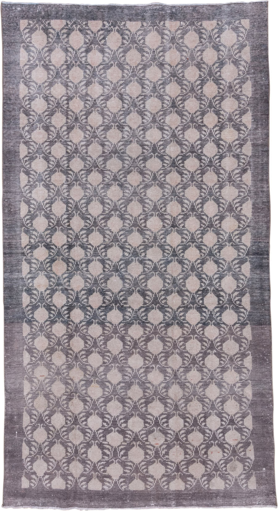 4' x 8' one-of-a-kind handmade vintage Oushak rug. Color palette: gray, ivory, taupe, beige