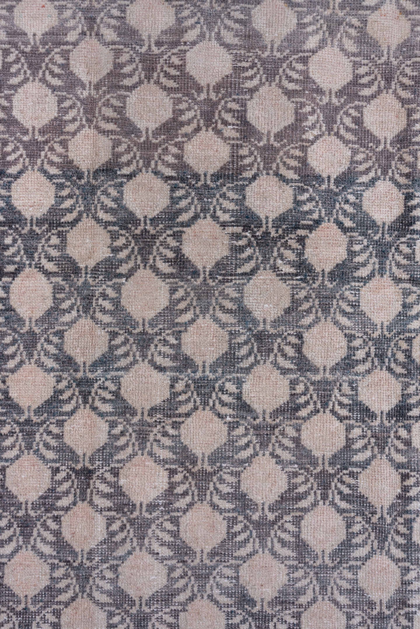 4' x 8' one-of-a-kind handmade vintage Oushak rug. Color palette: gray, ivory, taupe, beige