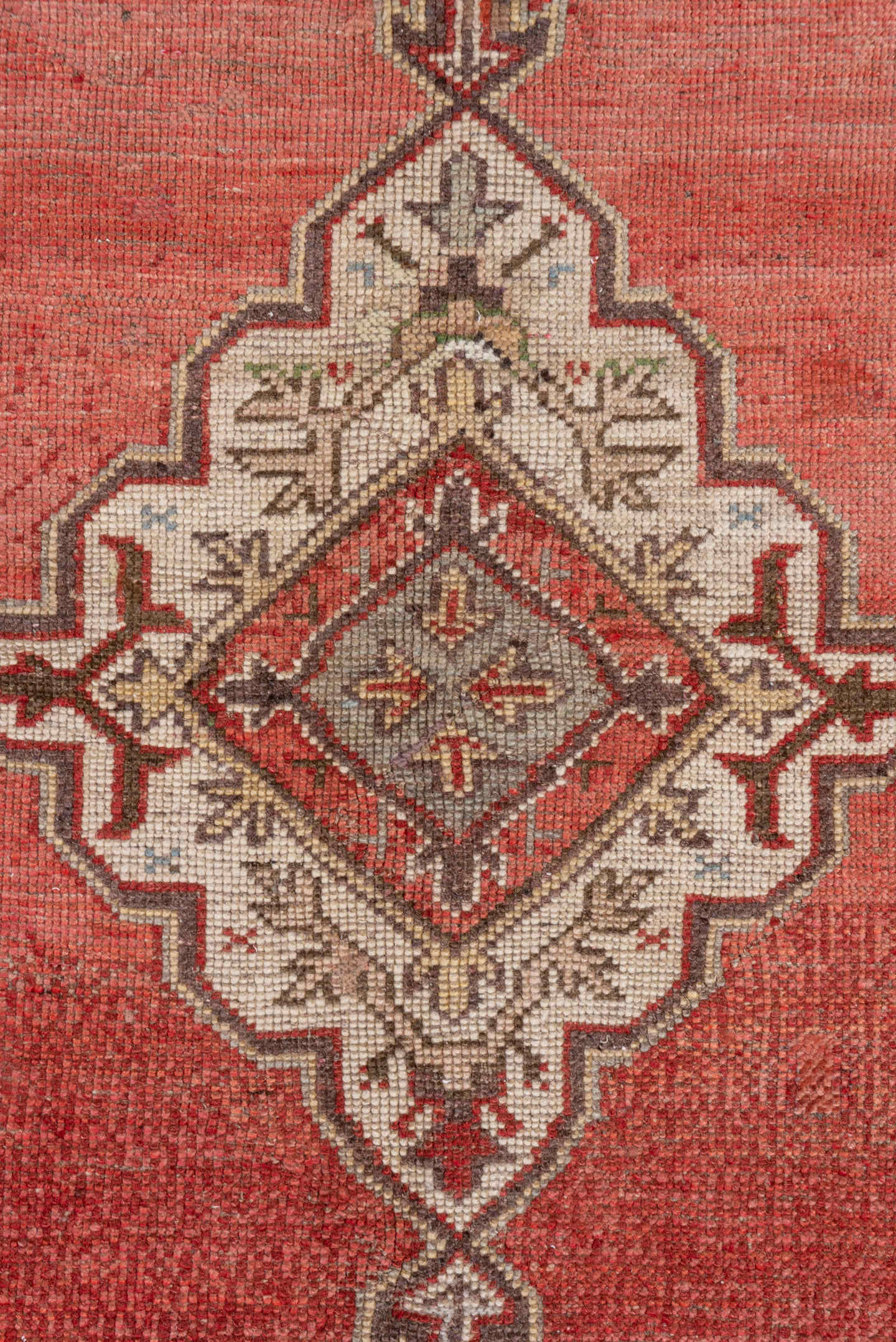 3' x 5' one-of-a-kind handmade vintage Oushak small size rug. Color palette: terra cotta, ivory, slate, rust, olive