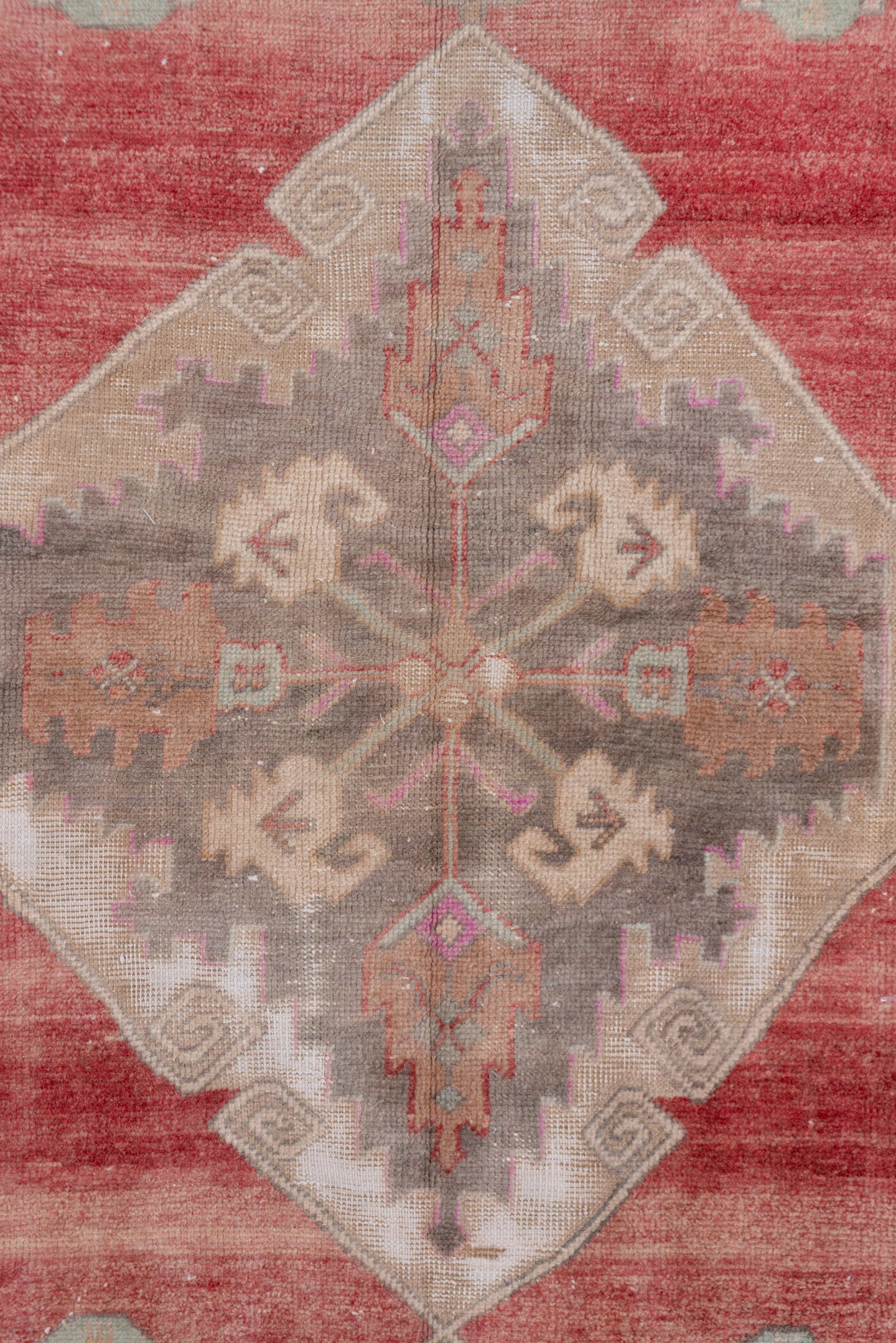 3' x 11' one-of-a-kind handmade antique Oushak runner rug. Color palette: rose, taupe, ivory, brown, dusty pink, sage