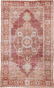 6' x 9' one-of-a-kind handmade vintage Oushak medium size rug. Color palette: terra cotta, ivory, rose, gold, rust, beige