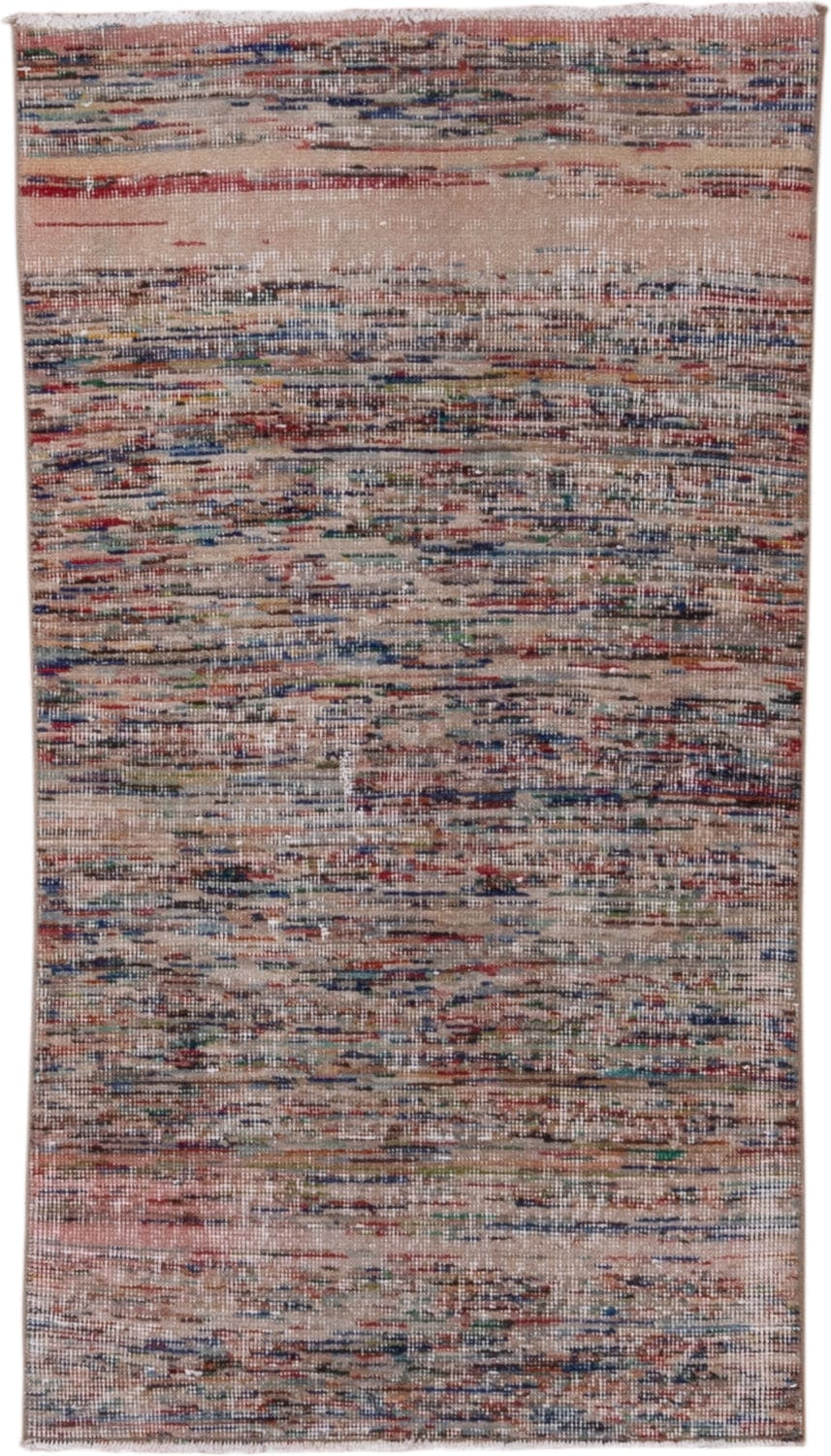 2' x 4' one-of-a-kind handmade vintage Oushak small size rug. Color palette: blush, ivory, muted blue, taupe, rust, sage
