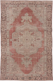 7' x 10' one-of-a-kind handmade vintage Oushak large size rug. Color palette: rose, ivory, taupe, charcoal, blush, camel