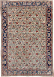 6' x 9' one-of-a-kind handmade vintage Sivas medium size rug. Color palette: ivory, navy, rust, sage, sky blue, rose, taupe