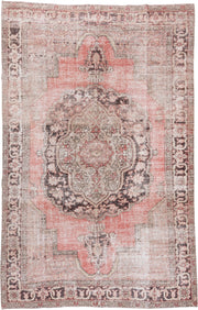 8' x 12' one-of-a-kind handmade vintage Oushak large size rug. Color palette: coral, ivory, charcoal, blush, taupe, rose