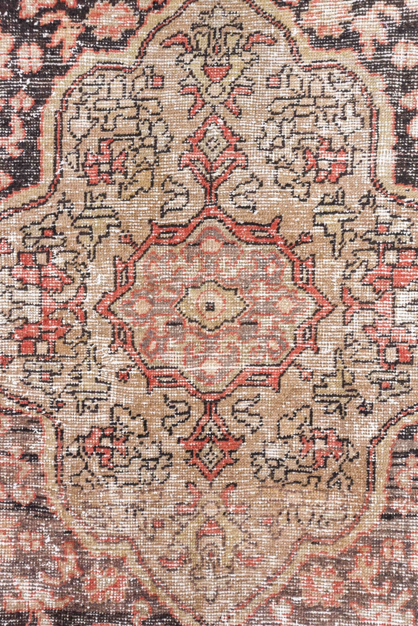 8' x 12' one-of-a-kind handmade vintage Oushak large size rug. Color palette: coral, ivory, charcoal, blush, taupe, rose
