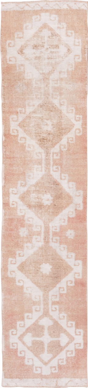 2' x 12' one-of-a-kind handmade vintage Oushak runner rug. Color palette: brown, gainsboro, gray, light gray, off-white