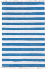 4' x 6' one-of-a-kind handmade vintage Dhurrie small size rug. Color palette: ivory, blue