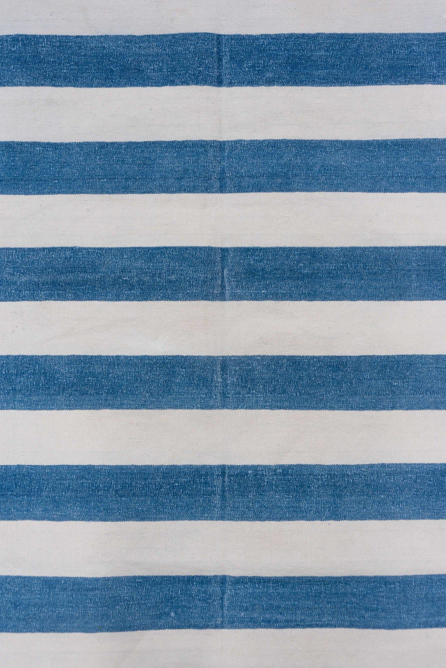 4' x 6' one-of-a-kind handmade vintage Dhurrie small size rug. Color palette: ivory, blue