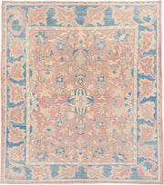 9' x 10' one-of-a-kind handmade vintage Oushak large size rug. Color palette: blush, sky blue, ivory, cream, peach, pink