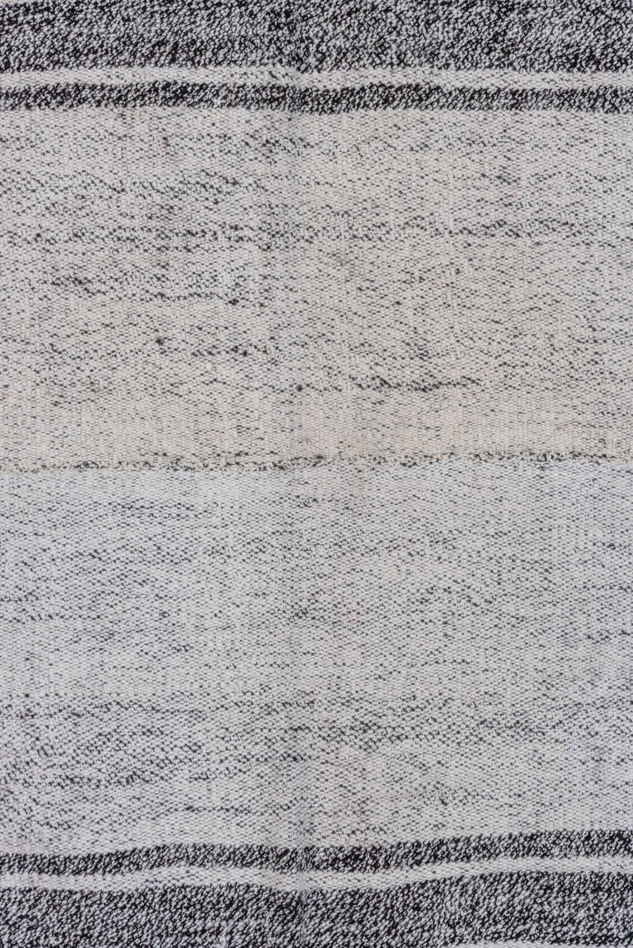 9' x 11' one-of-a-kind handmade vintage Flatweave large size rug. Color palette: ivory, charcoal, gray, black