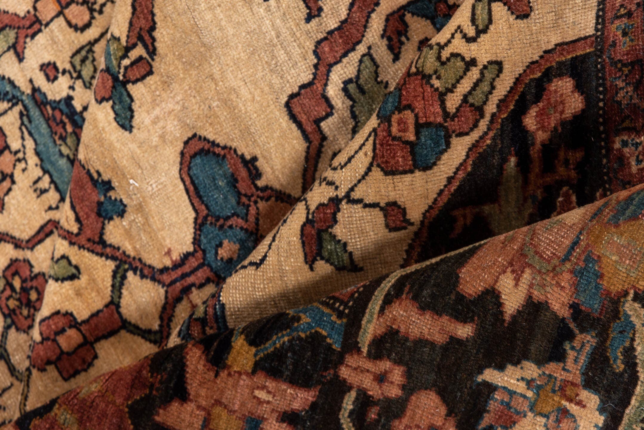 4' x 6' one-of-a-kind handmade antique Far.Sarouk small size rug. Color palette: ivory, charcoal, rose, rust, sage, sky blue