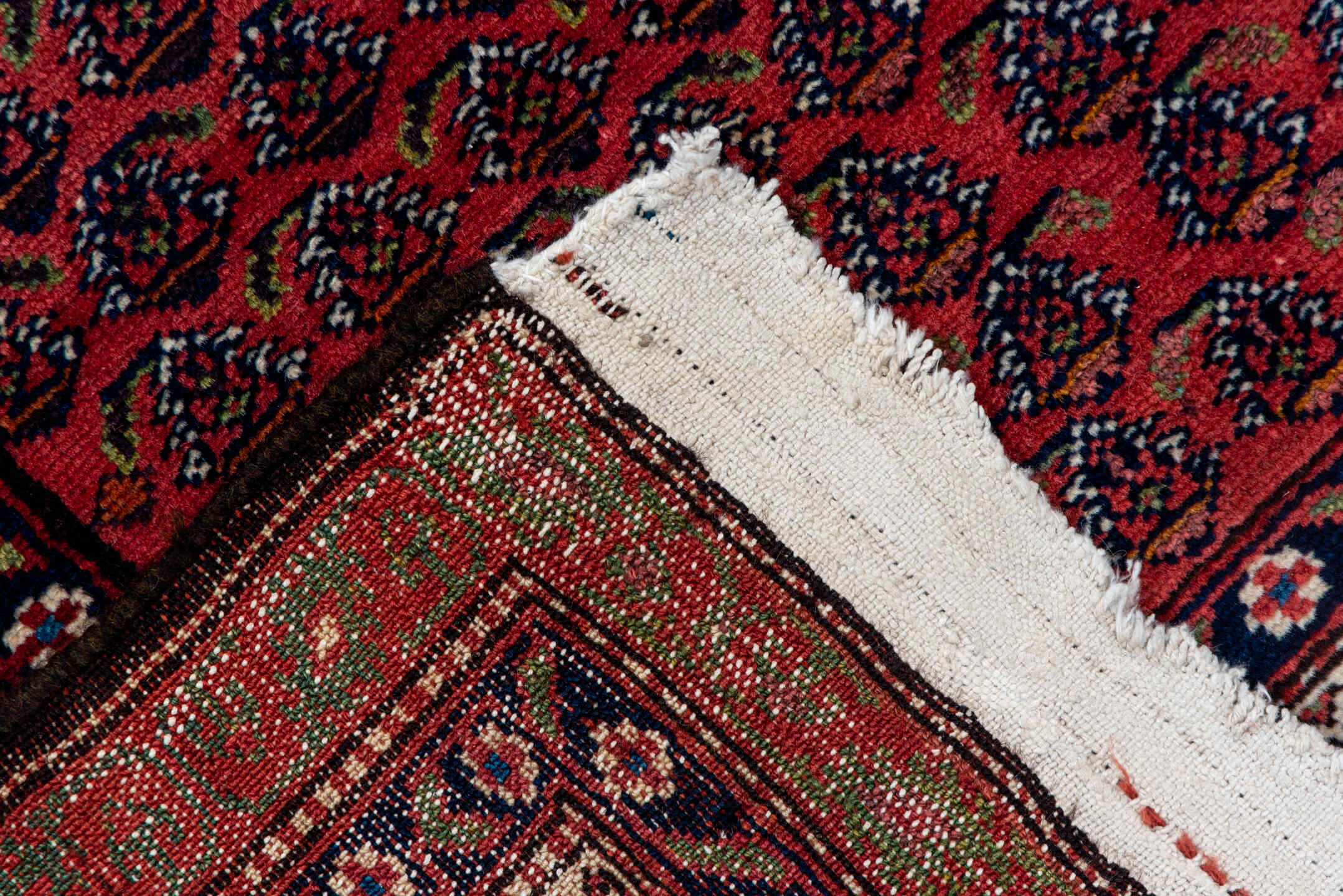 3' x 12' one-of-a-kind handmade antique Malayer runner rug. Color palette: rose, burgundy, ivory, navy, rust, charcoal, pink