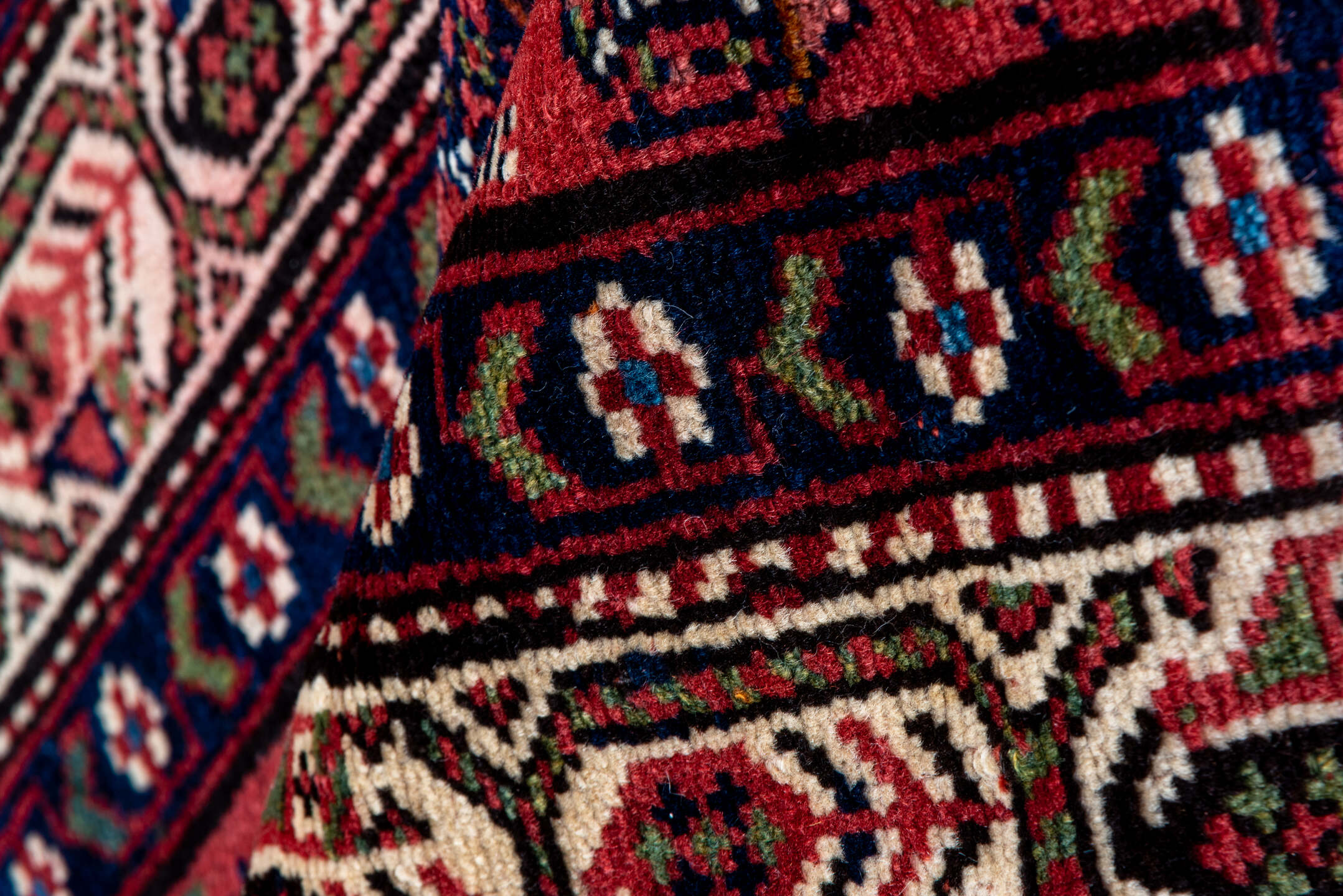 3' x 12' one-of-a-kind handmade vintage Malayer runner rug. Color palette: black, brown, gray, pink, red