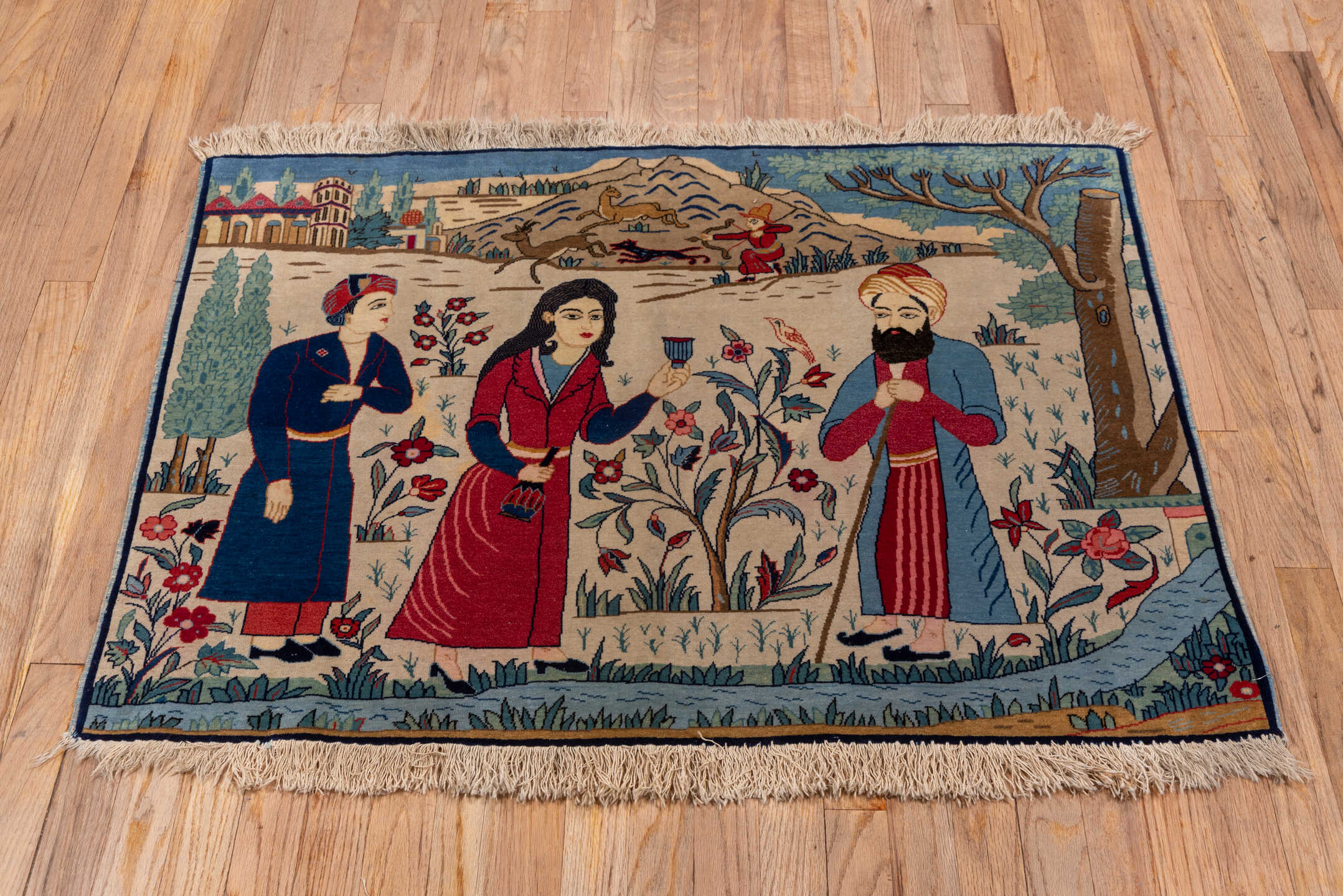 2' x 3' one-of-a-kind handmade antique Kashan small size rug. Color palette: ivory, blue, red, sky_blue, sage, brown, navy