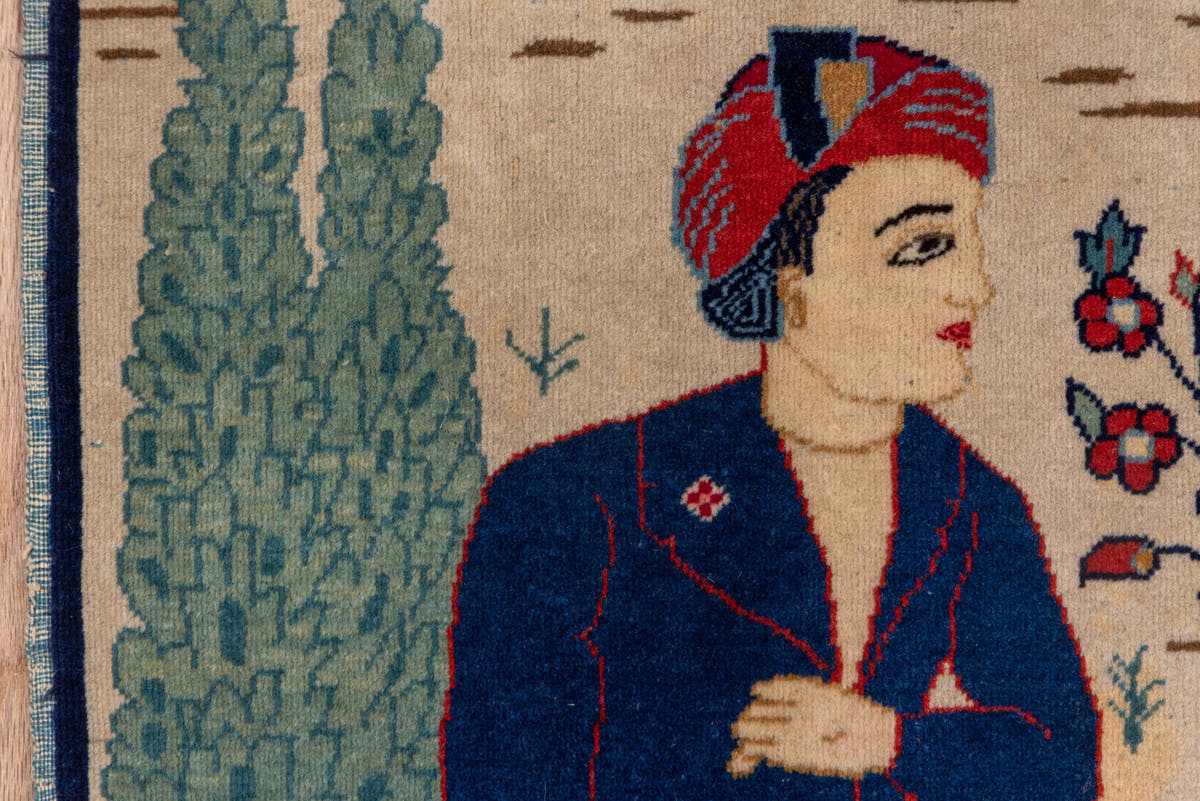 2' x 3' one-of-a-kind handmade antique Kashan small size rug. Color palette: ivory, blue, red, sky_blue, sage, brown, navy