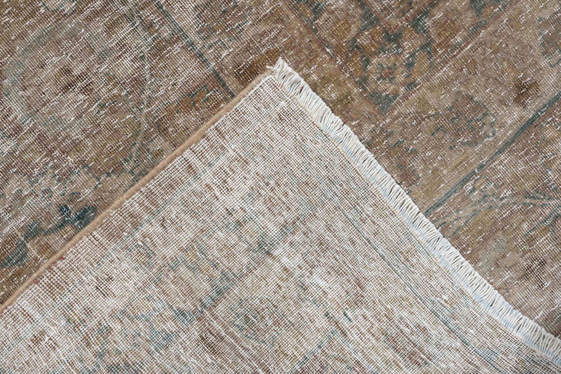 11' x 16' one-of-a-kind handmade antique Tabriz oversize rug. Color palette: taupe, faded blue, beige, ivory, camel, slate