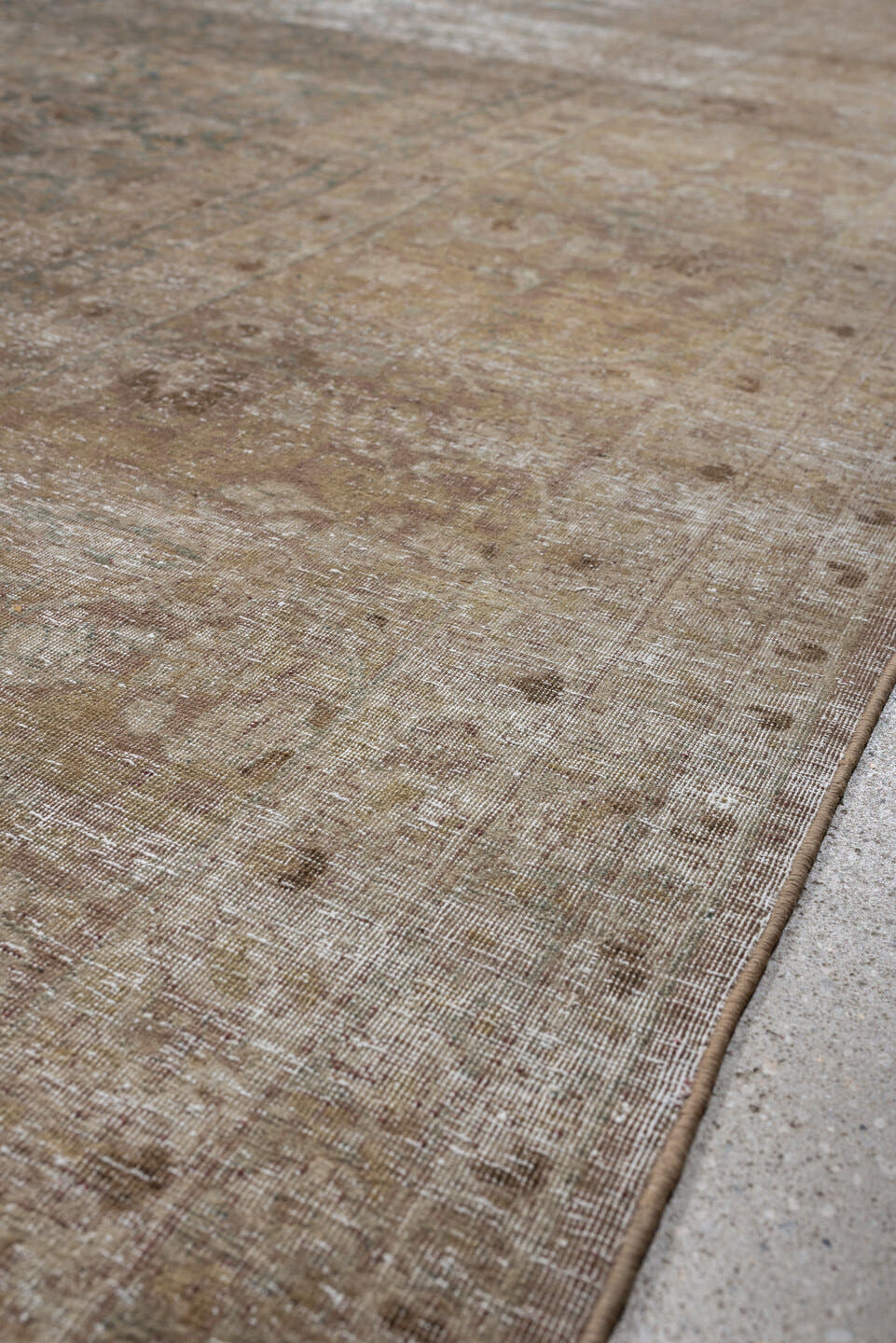 11' x 16' one-of-a-kind handmade antique Tabriz oversize rug. Color palette: taupe, faded blue, beige, ivory, camel, slate