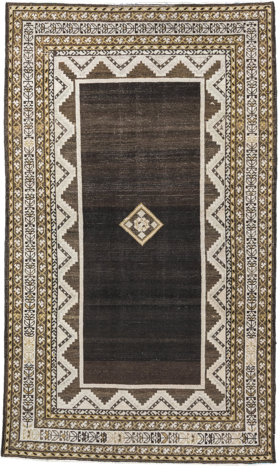 3' x 6' one-of-a-kind handmade antique Hamadan small size rug. Color palette: charcoal, ivory, taupe, olive, brown, black