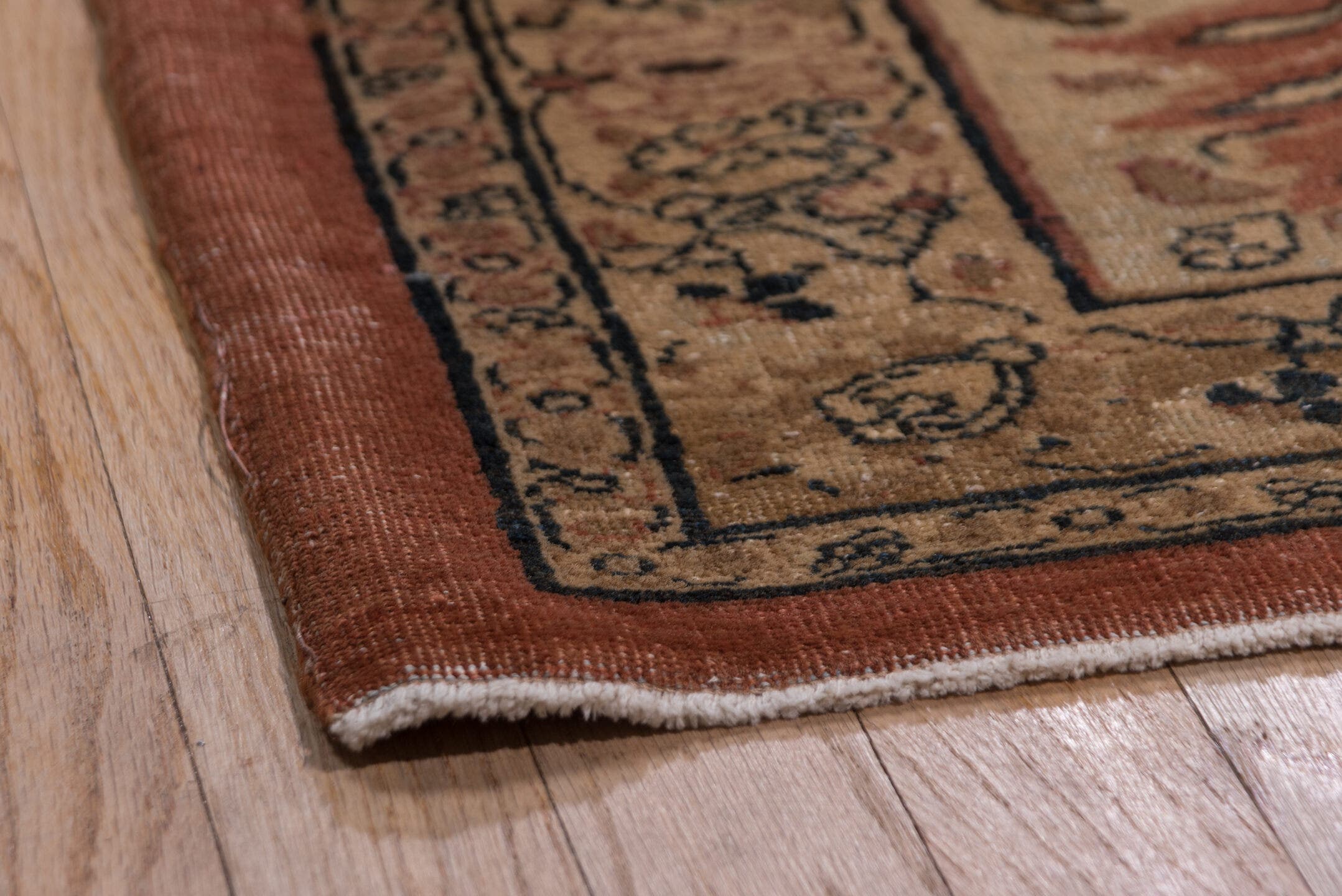 10' x 14' one-of-a-kind handmade antique Tabriz rug. Color palette: ivory, navy, terra cotta, beige, camel, slate, taupe