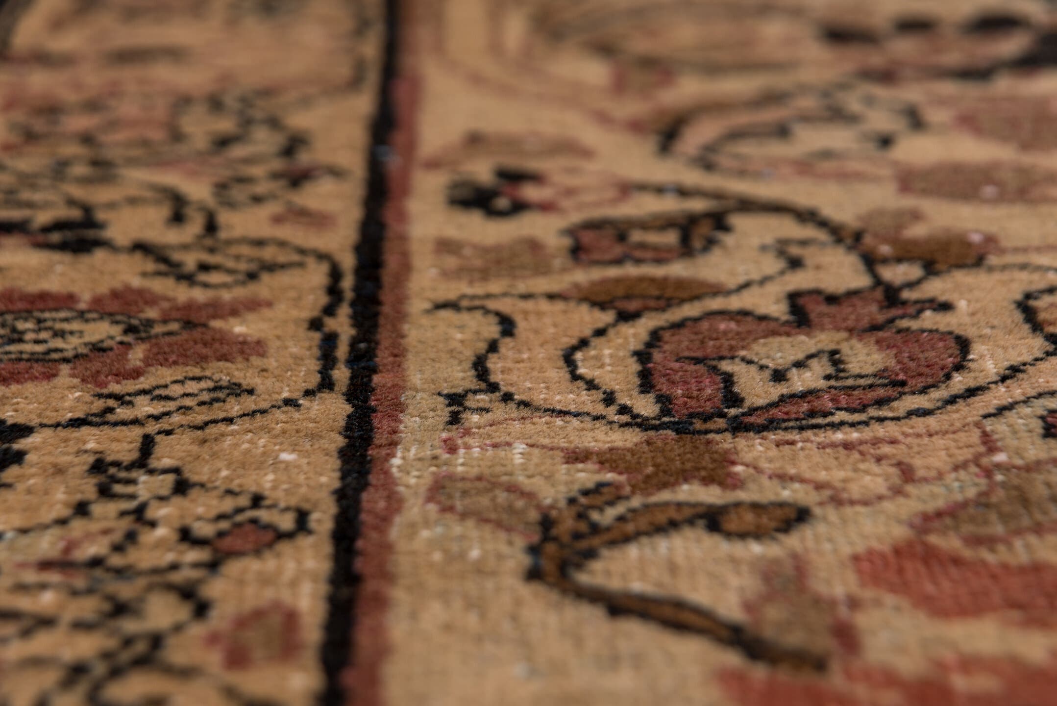 10' x 14' one-of-a-kind handmade antique Tabriz rug. Color palette: ivory, navy, terra cotta, beige, camel, slate, taupe