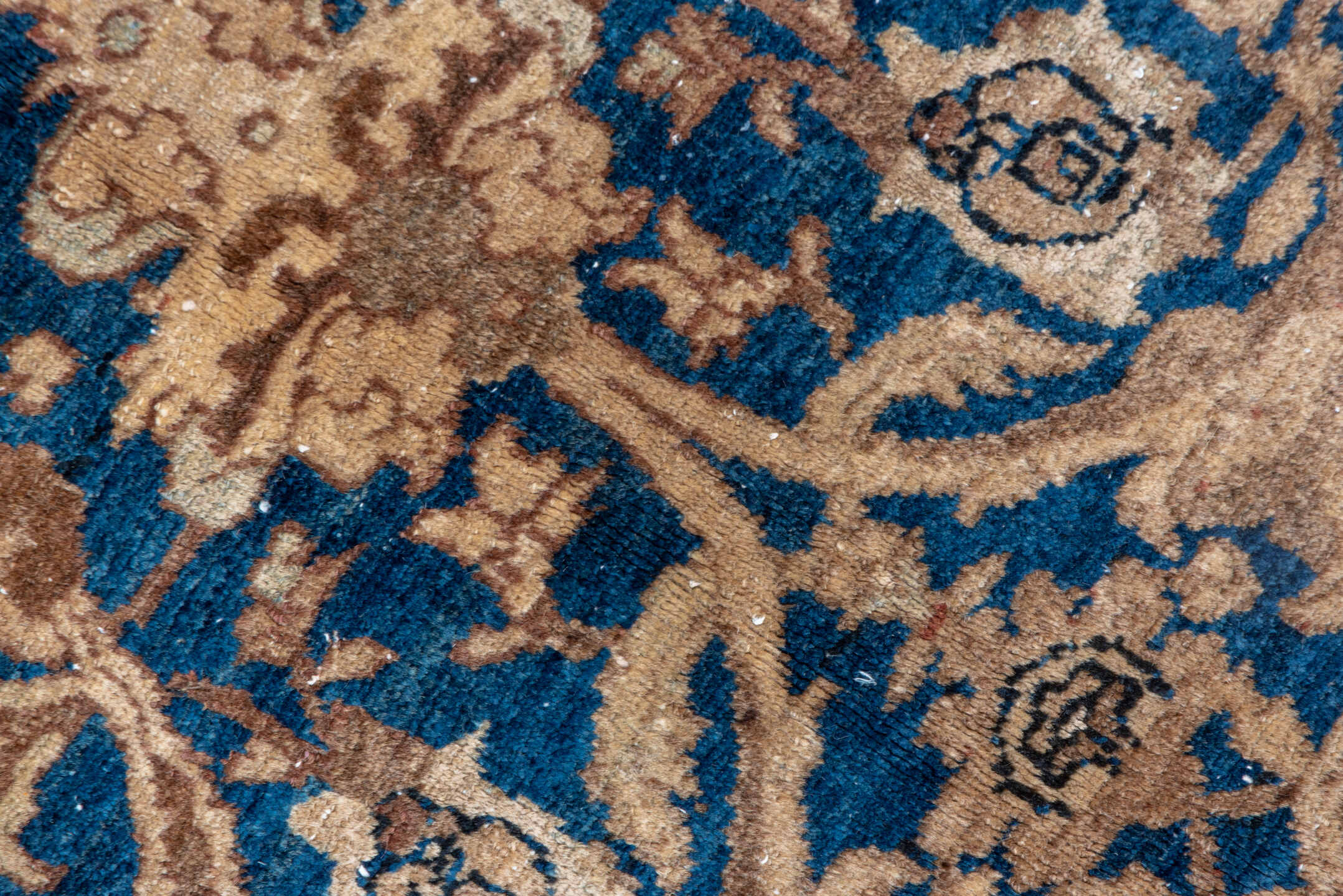 10' x 14' one-of-a-kind handmade antique Tabriz rug. Color palette: ivory, navy, terra cotta, beige, camel, slate, taupe