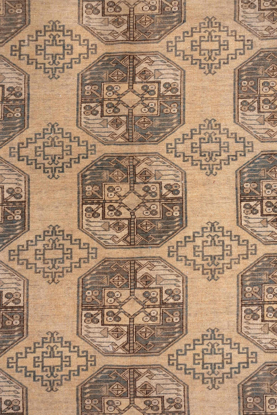 10' x 13' one-of-a-kind handmade vintage Afghan large size rug. Color palette: camel, taupe, brown, ivory, charcoal, beige