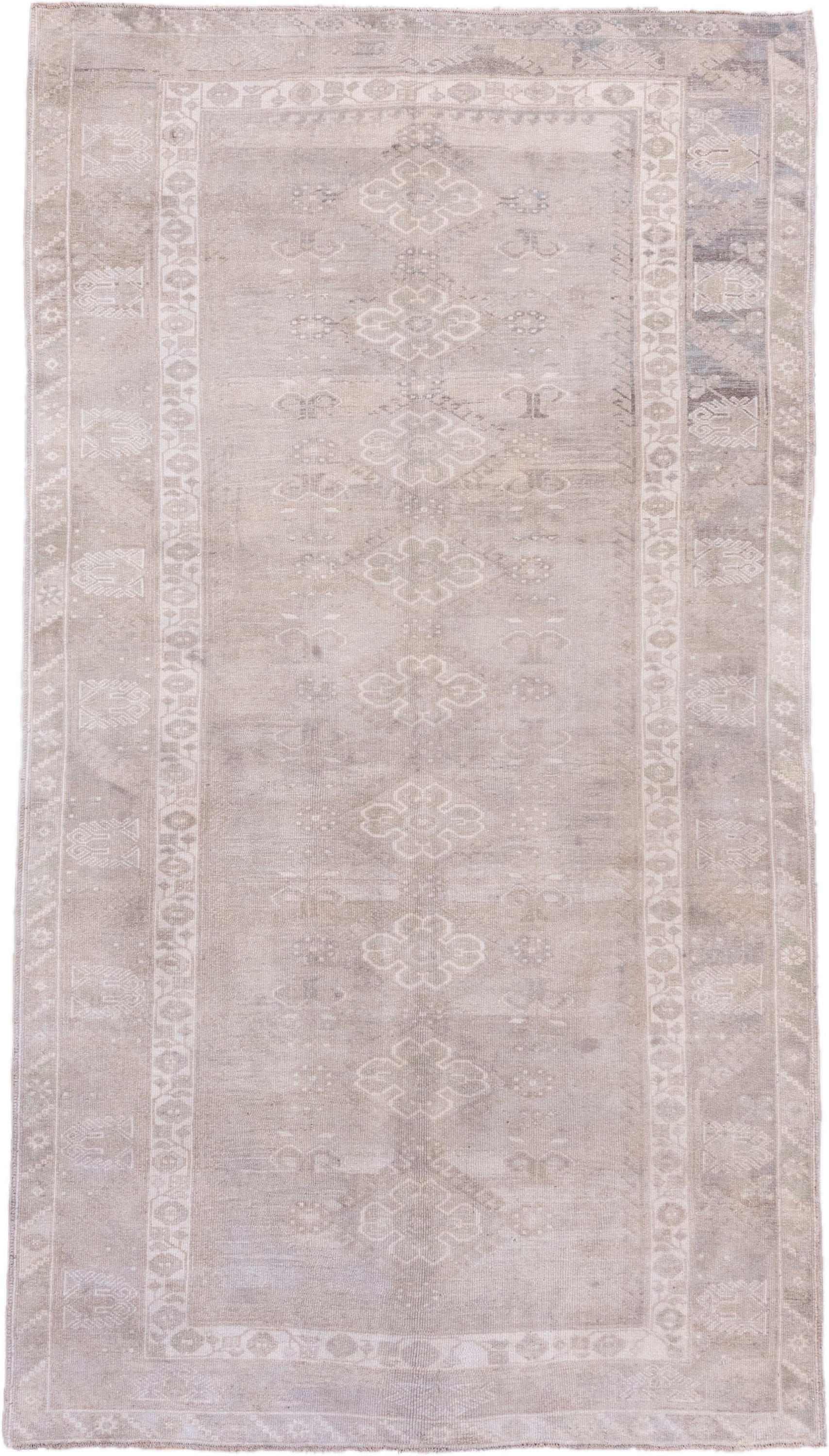 6' x 10' one-of-a-kind handmade vintage Oushak large size rug. Color palette: taupe, ivory, beige, blush, stone, greige