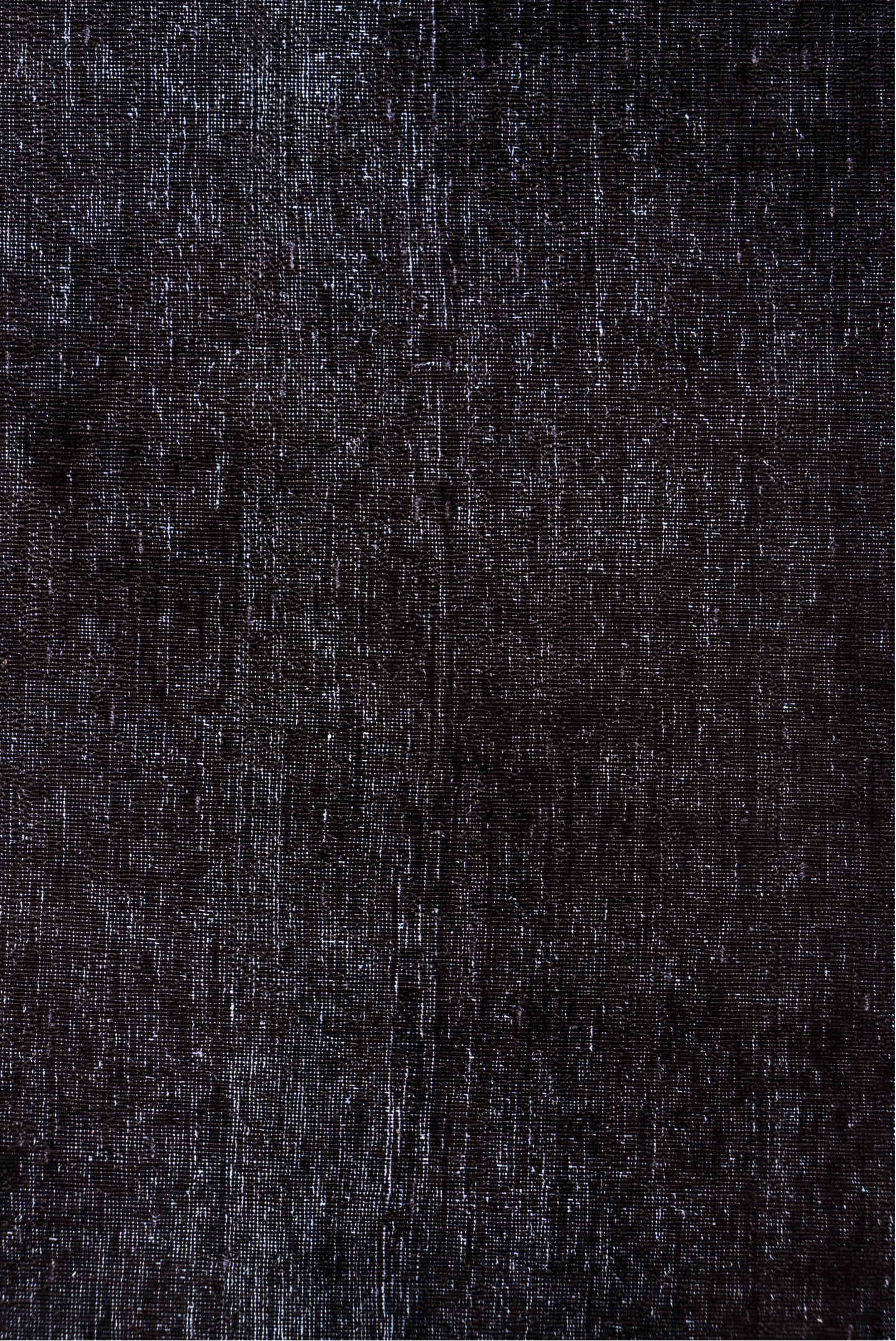 3' x 9' one-of-a-kind handmade vintage Overdyed runner rug. Color palette: black, charcoal, gray, off-white, snow, white