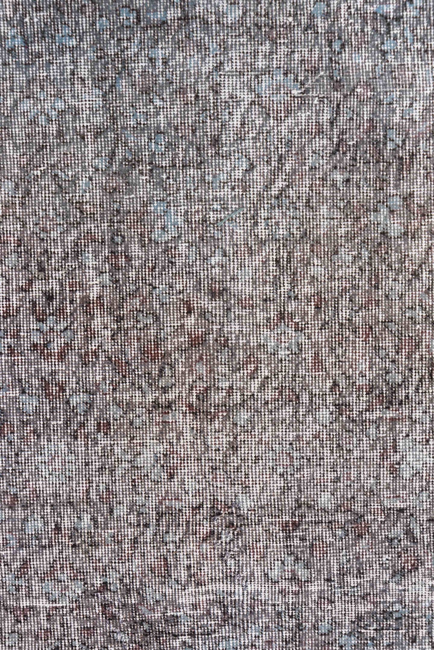 2' x 9' one-of-a-kind handmade vintage Overdyed runner rug. Color palette: taupe, gray, ivory, charcoal, beige, black