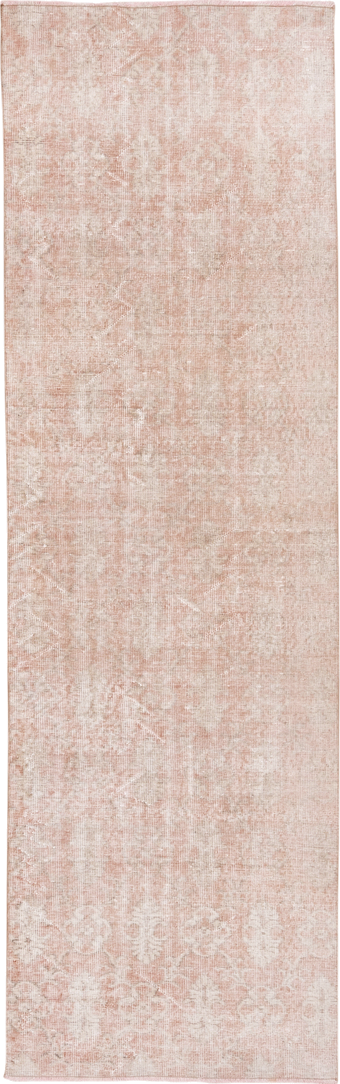 2' x 9' one-of-a-kind handmade vintage Oushak runner rug. Color palette: brown, gray, light gray, misty rose, off-white