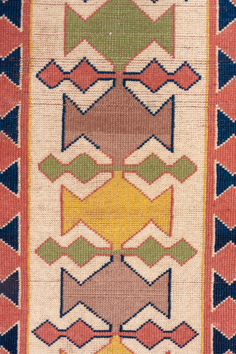 2' x 9' one-of-a-kind handmade vintage Oushak runner rug. Color palette: ivory, navy, rose, sage, gold, taupe, blue, pink
