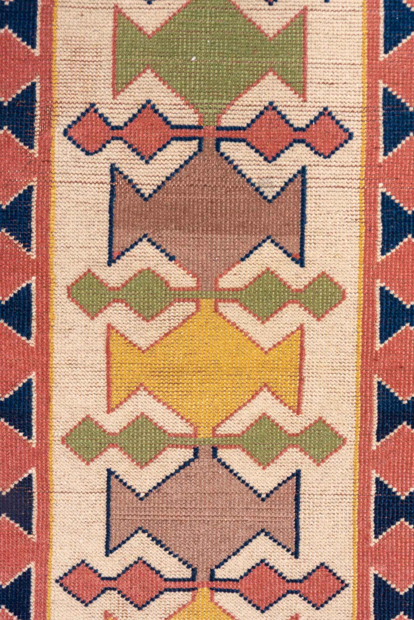 2' x 9' one-of-a-kind handmade vintage Oushak runner rug. Color palette: ivory, navy, rose, sage, gold, taupe, blue, pink