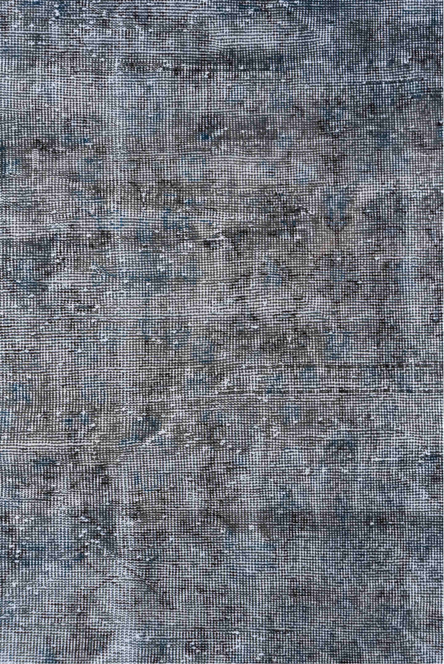 2' x 10' one-of-a-kind handmade vintage Overdyed runner rug. Color palette: black, blue, dark gray, dim gray, gray