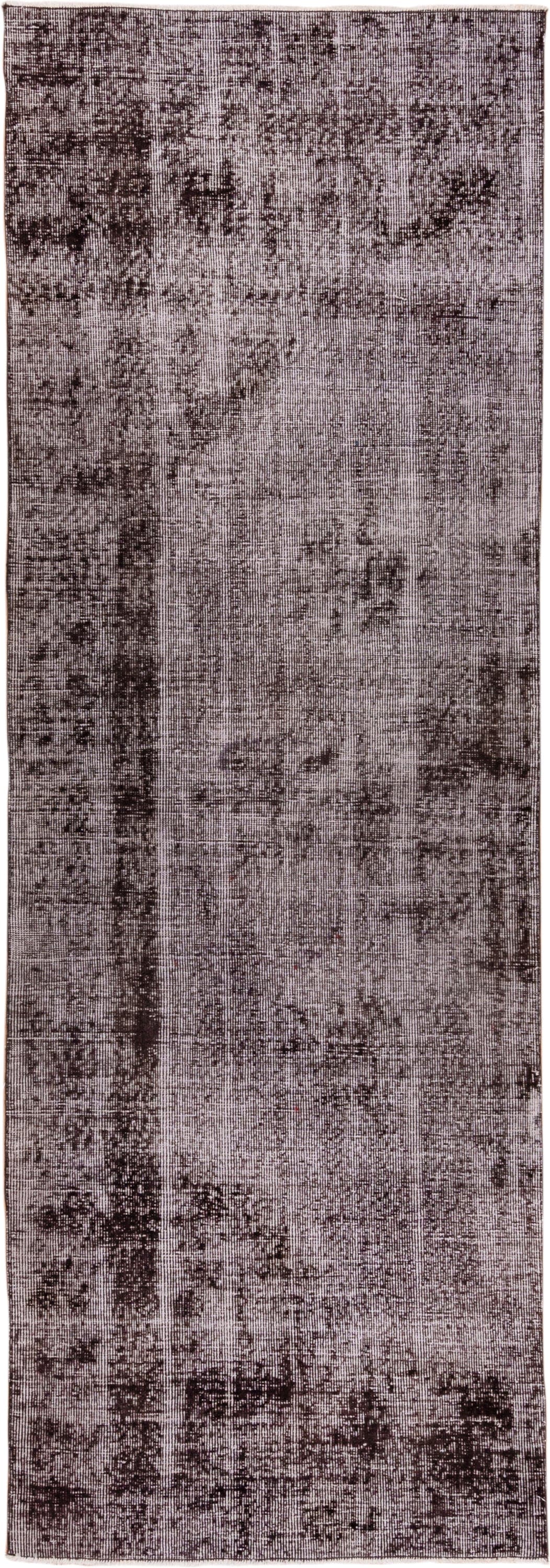 3' x 9' one-of-a-kind handmade vintage Overdyed runner rug. Color palette: plum, charcoal, taupe, mauve, brown, pink, purple