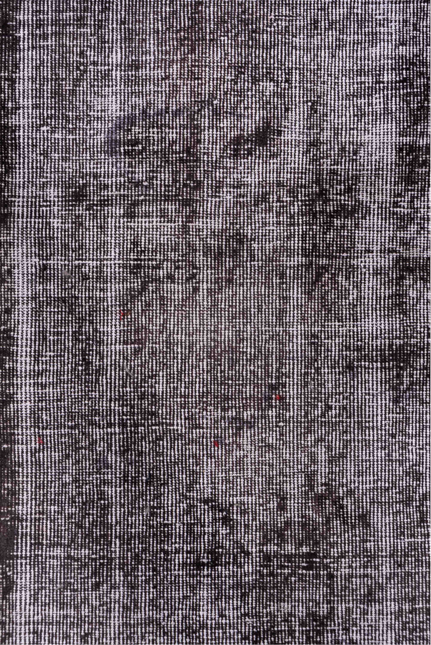 3' x 9' one-of-a-kind handmade vintage Overdyed runner rug. Color palette: gray, light gray, off-white, pink, silver