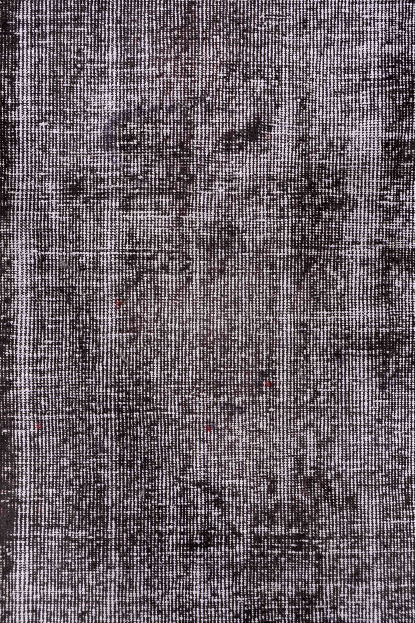 3' x 9' one-of-a-kind handmade vintage Overdyed runner rug. Color palette: gray, light gray, off-white, pink, silver