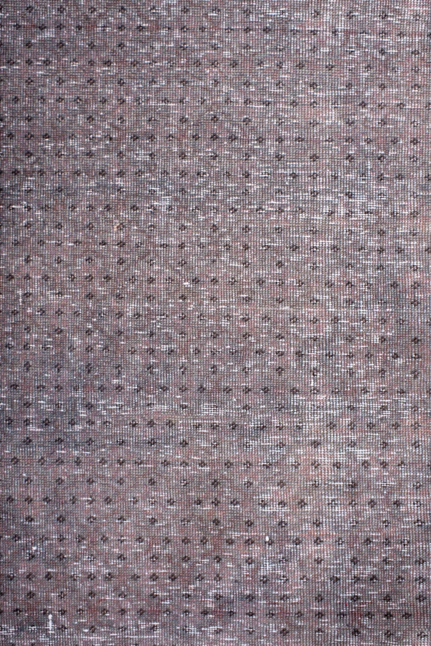 2' x 8' one-of-a-kind handmade vintage Overdyed runner rug. Color palette: lavender, gray, taupe, charcoal, ivory