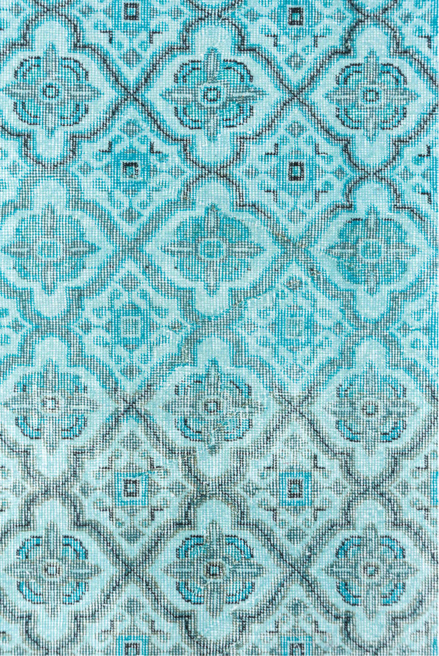 3' x 7' one-of-a-kind handmade vintage Overdyed rug. Color palette: blue, dark slate gray, gray, green, light blue