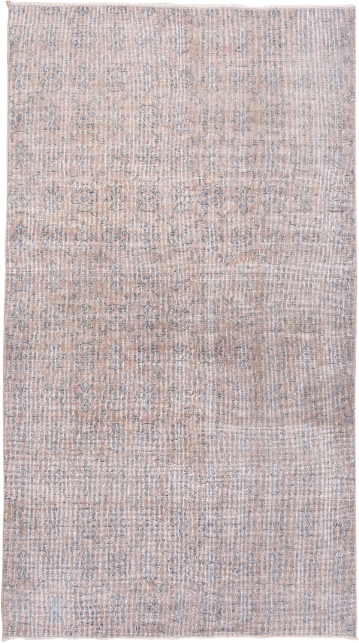 3' x 6' one-of-a-kind handmade vintage Overdyed small size rug. Color palette: blush, ivory, gray, taupe, pink, beige