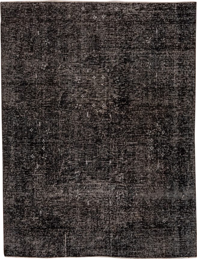 4' x 6' one-of-a-kind handmade vintage Overdyed small size rug. Color palette: charcoal, taupe, gray, ebony, black, beige
