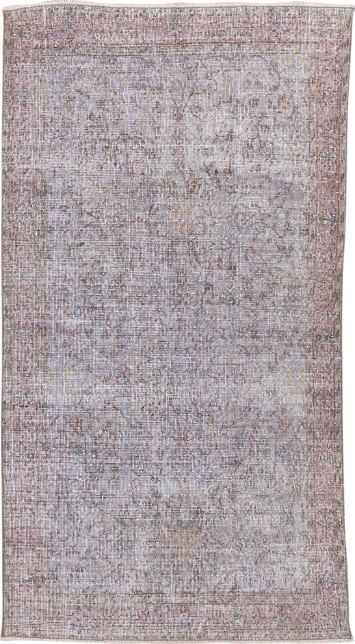 3' x 7' one-of-a-kind handmade vintage Overdyed rug. Color palette: blush, taupe, ivory, dusty rose, beige, pale blue, pink