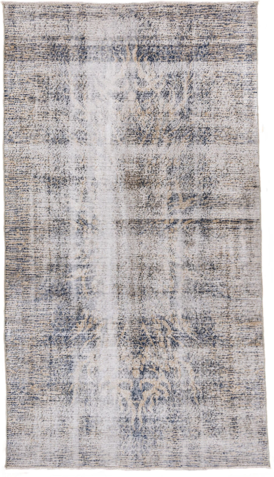 4' x 8' one-of-a-kind handmade vintage Oushak rug. Color palette: ivory, blue, taupe, beige, slate, gray
