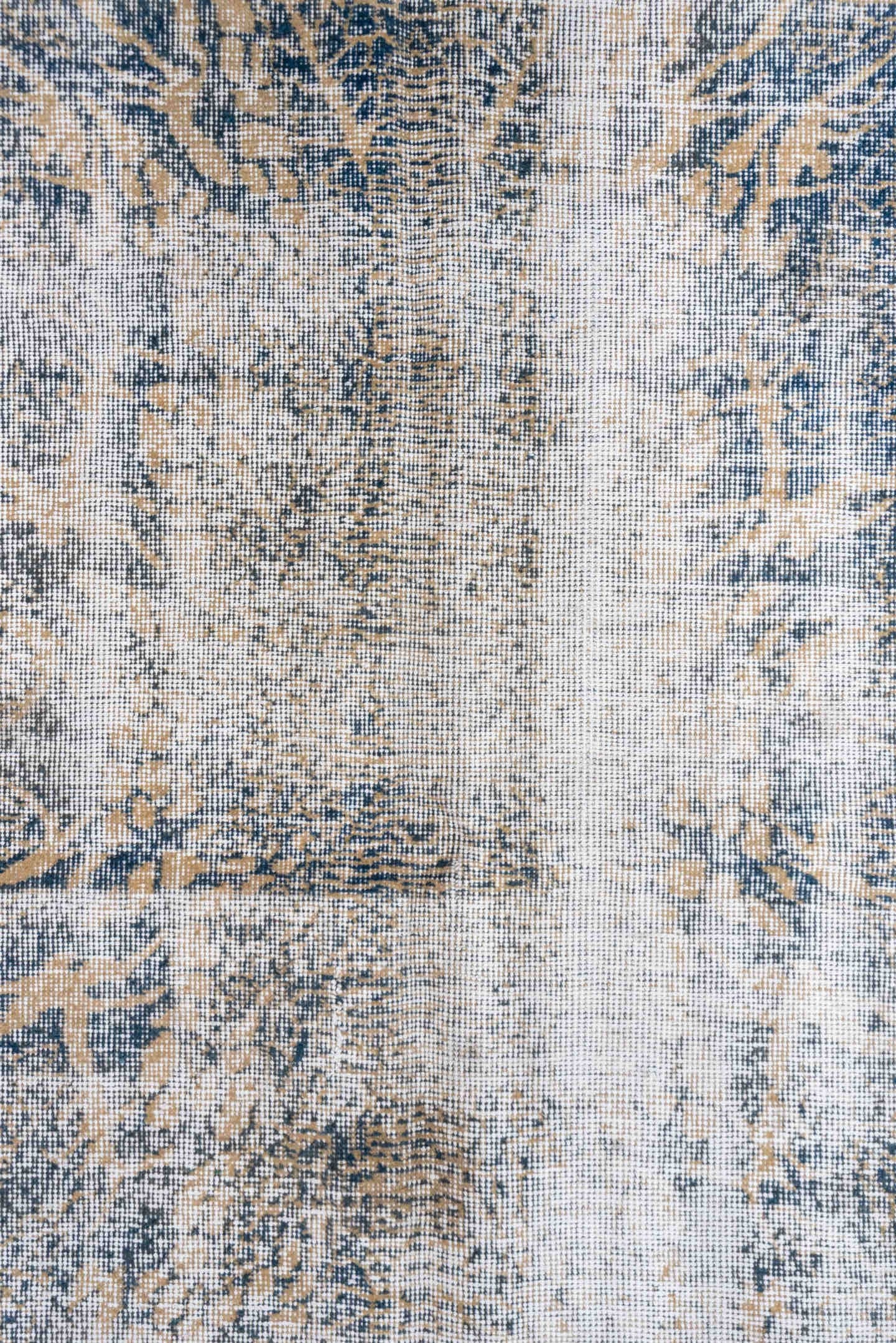 4' x 8' one-of-a-kind handmade vintage Oushak rug. Color palette: ivory, blue, taupe, beige, slate, gray